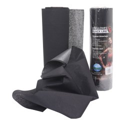 Engangs papier med plastik bagside , i praktisk rulle. Sort.