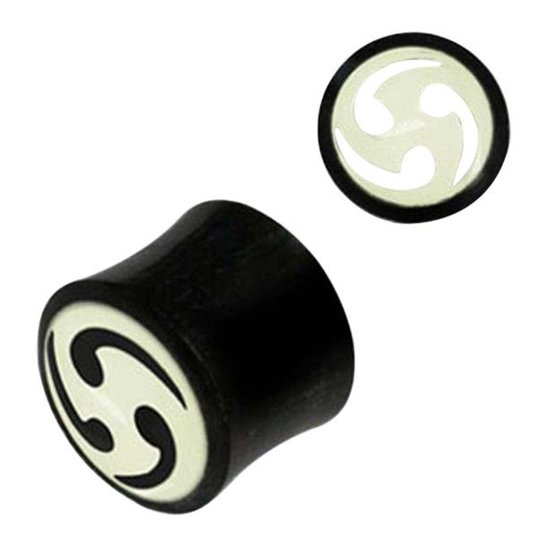 Black horn plug with white swirl design