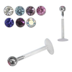 Labrets bioplast internally threaded, with crystal