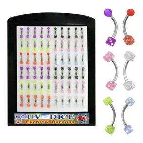 Eyebrow bananas including UV dice.