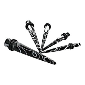 Black acrylic taper with white marble swirl pattern and double O-ring