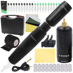Tattoo s�t med pen maskine tr�dl�s med tilbeh�r. Model 4