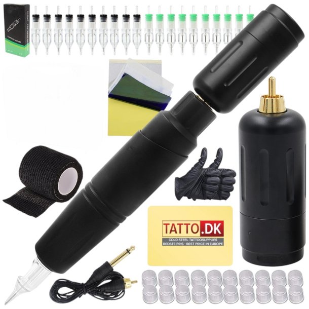 Tattoo s�t med pen maskine tr�dl�s med tilbeh�r. Model 4