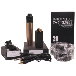 Tattoo s�t med pen maskine tr�dl�s med tilbeh�r. Model 10